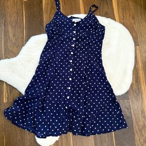 Dark Navy Polka Dot Spaghetti Strap Button-Up Dress